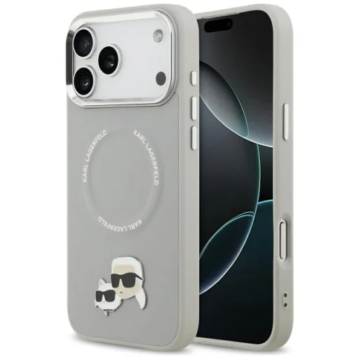 iPhone 17 Pro Karl Lagerfeld Karl & Choupette kitűzők MagSafe szürke tok - 1