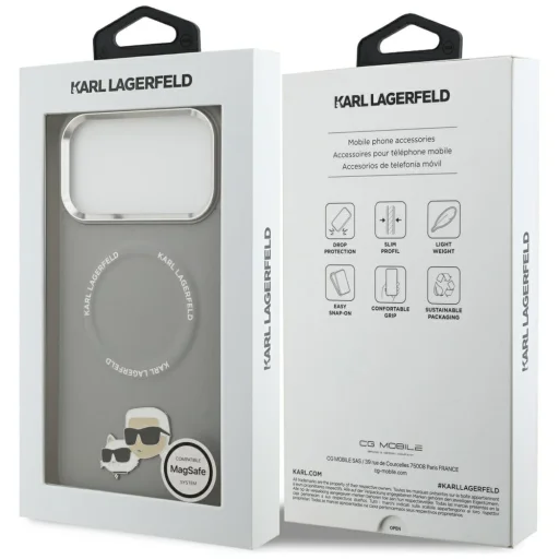 iPhone 17 Pro Karl Lagerfeld Karl & Choupette kitűzők MagSafe szürke tok - 8