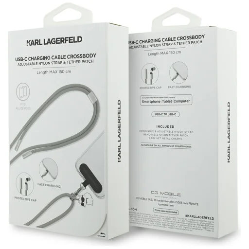 Universal Karl Lagerfeld CBDY Choupette Charm USB-C/USB-C Kábel Nyakpánt Fekete - 4