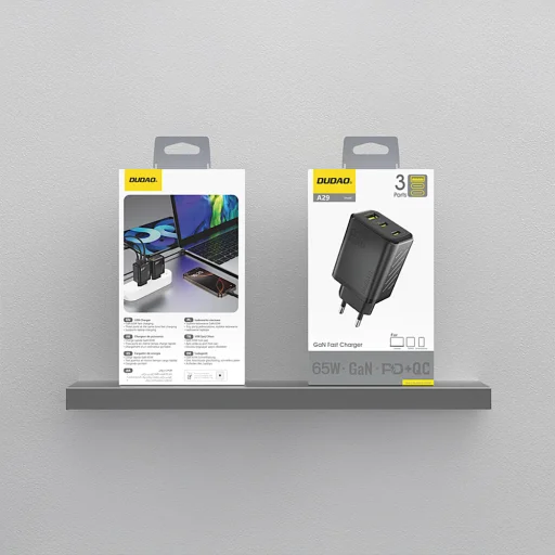 Dudao A29 65W GaN Hálózati USB-C töltő adapter 2 x USB-C + 1 x USB-A - Fekete - 3