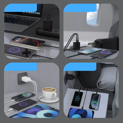 Dudao A29 65W GaN Hálózati USB-C töltő adapter 2 x USB-C + 1 x USB-A - Fekete - 6