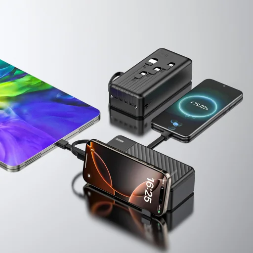 Dudao K11 Max 30000mAh Powerbank beépített kábelekkel - Fekete - 3