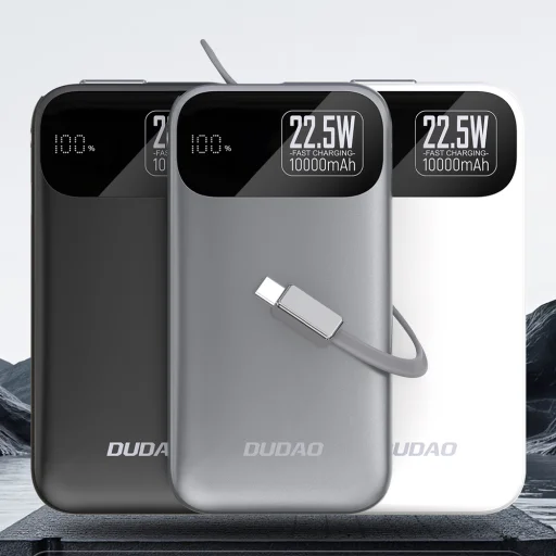 Dudao K31 10000 mAh 22.5W PD Powerbank beépített kábellel - Szürke - 2