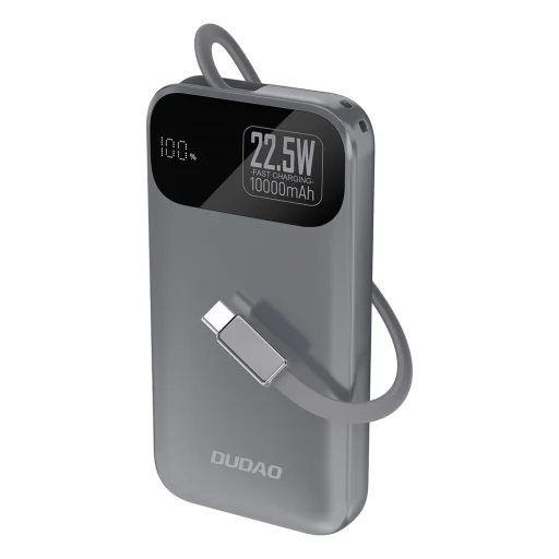 Dudao K31 10000 mAh 22.5W PD Powerbank beépített kábellel - Szürke - 1