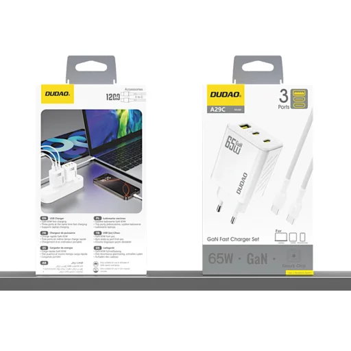 Dudao A29C 65W GaN Hálózati töltő + USB-C kábel - Fehér - 7