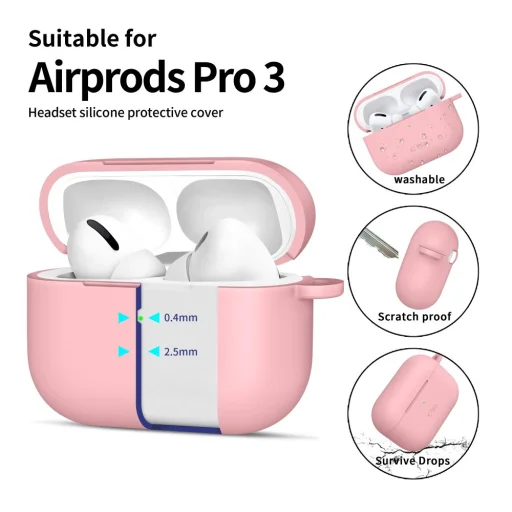 Apple AirPods Pro 3 Szilikon Kampó Tok Púder Rózsaszín - 4