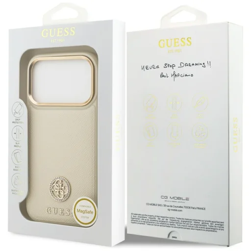 iPhone 17 Pro Guess - Grained Strass Logo MagSafe (GUHMP17LPGCRMDEE) - Bézs tok - 7