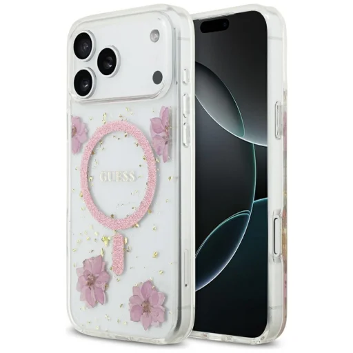 iPhone 17 Pro Max Guess - Resin Flowers and Glitter MagSafe (GUHMP17XRBFGFGMP) - Pink tok - 1