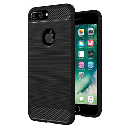 iPhone 7 Plus Carbon Silicone Techsuit - Fekete tok - 1