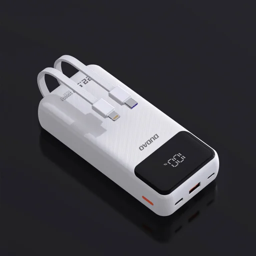 Dudao K15Pro Power Bank 20000mAh 22.5W PD USB-C / USB-A / Beépített Lightning és USB-C kábelek - Fehér - 7