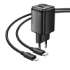 Hálózati töltő Hoco N52, 20W, 3A, 1 x USB-A - 1 x USB-C, Lightning kábel, fekete thumbnail