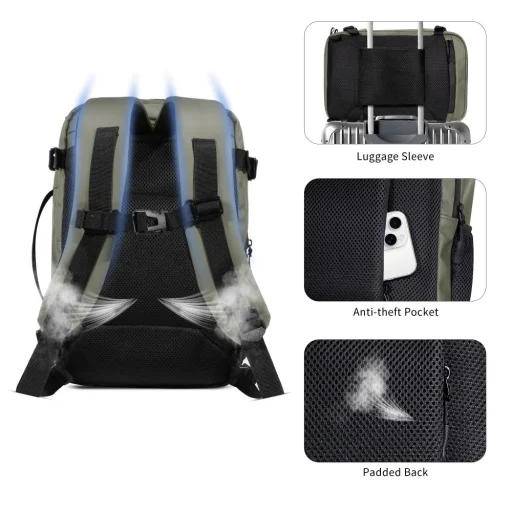 TECH-PROTECT DEFENDER S50 RYANAIR & WIZZAIR UTAZÁSI LAPTOP KABIN HÁTIZSÁK 20L 40x20x25 OLÍVAZÖLD - 7