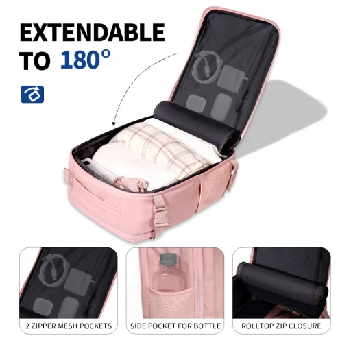 Tech-Protect Defender S50 Ryanair & Wizzair utazó laptop kézipoggyász hátizsák 20L 40x20x25 poros rózsaszín - 6