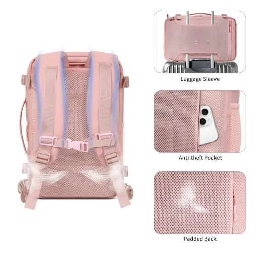 Tech-Protect Defender S50 Ryanair & Wizzair utazó laptop kézipoggyász hátizsák 20L 40x20x25 poros rózsaszín - 7