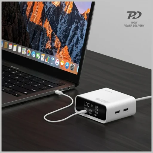 4smarts GaN képernyő 100W 3xUSB-C+2xUSB-A asztali töltő fehér - 2