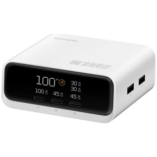 4smarts GaN képernyő 100W 3xUSB-C+2xUSB-A asztali töltő fehér - 1