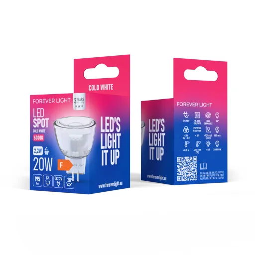 Forever Light LED Izzó G4 MR11 38° 2.2W 195lm 6000K 12V üveg osztály F - 2