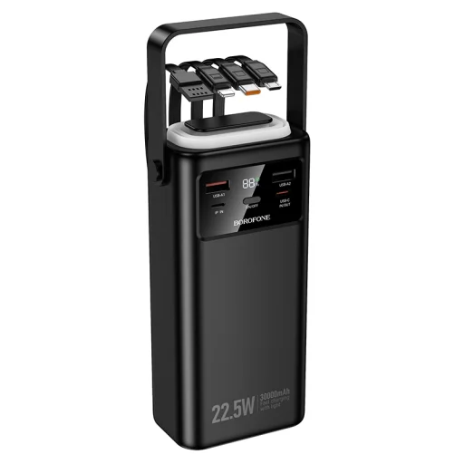 Borofone Power Bank 30000mAh BJ65 High - 2xUSB + Type C - QC 3.0 22,5W + PD 20W with USB, Type C, Lightning and micro USB black - 2