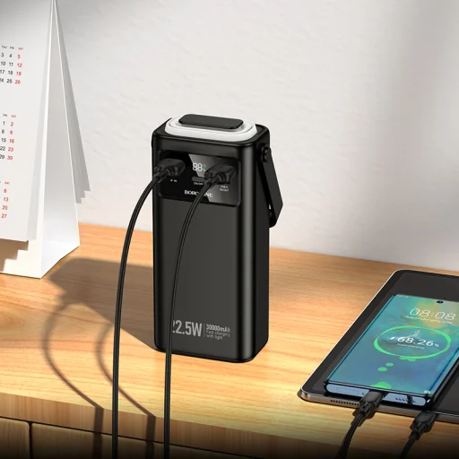 Borofone Power Bank 30000mAh BJ65 High - 2xUSB + Type C - QC 3.0 22,5W + PD 20W with USB, Type C, Lightning and micro USB black - 8