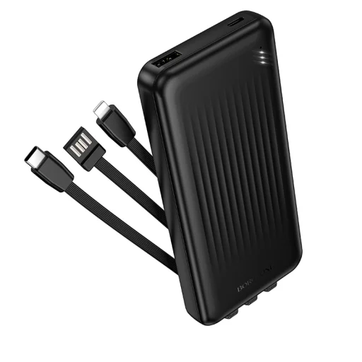 Borofone Power Bank 10000mAh BJ79 Clever - USB - Type C és Lightning kábelekkel fekete - 1