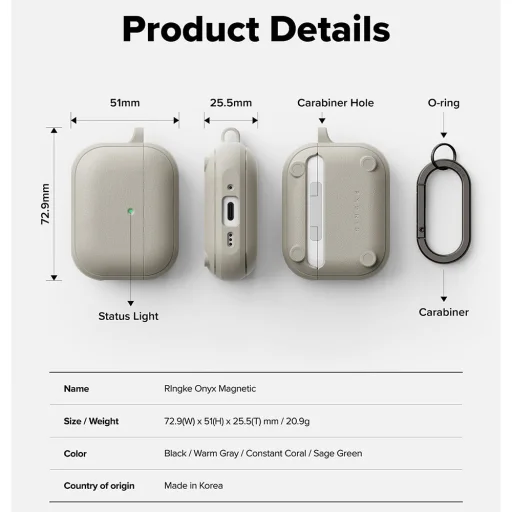 Apple AirPods Pro 3 Meleg Szürke Ringke Onyx Mágneses Védőtok, Csúszásmentes Textúrával, Karabiner Lyukkal tok - 8