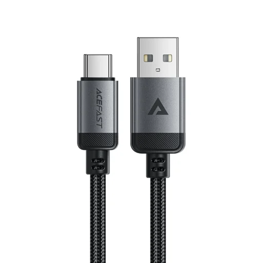 Acefast USB Type-C Adatkábel C20-04, 3A, Gyors Töltés, Hajlításálló, Nylon Fonat, 1,2m - Fekete - 1