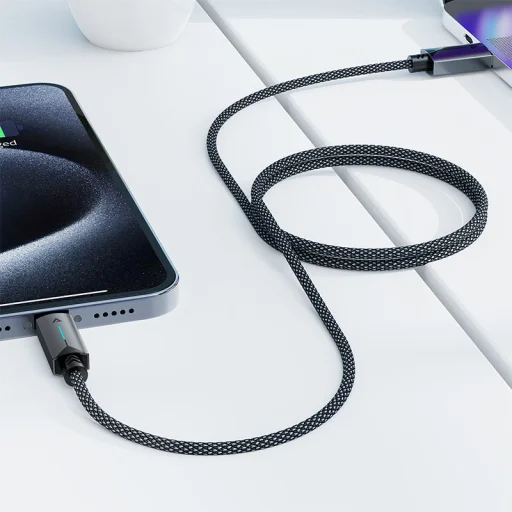 Acefast USB Type-C adatkábel (C19-04), gyors töltés, 3A, hajlítás-álló, nejlonszövés, 1,2 m - fekete - 2