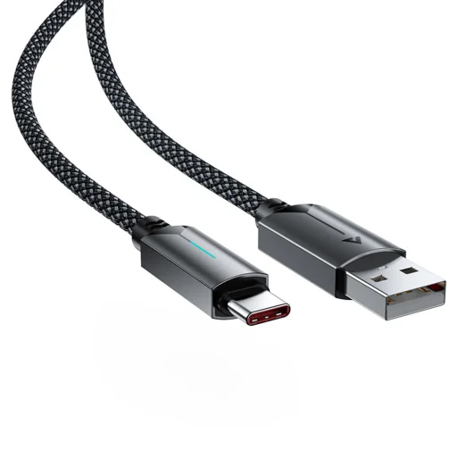 Acefast USB Type-C adatkábel (C19-04), gyors töltés, 3A, hajlítás-álló, nejlonszövés, 1,2 m - fekete - 4