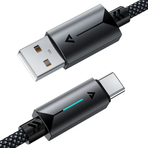 Acefast USB Type-C adatkábel (C19-04), gyors töltés, 3A, hajlítás-álló, nejlonszövés, 1,2 m - fekete - 5