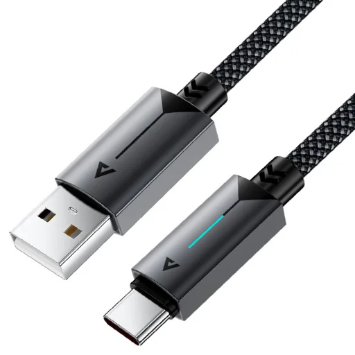 Acefast USB Type-C adatkábel (C19-04), gyors töltés, 3A, hajlítás-álló, nejlonszövés, 1,2 m - fekete - 1