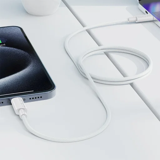 Adatkábel Acefast (C18-03) - Type-C to Type-C, Gyors töltés, 60W, 3A, Hajlításálló, Nylon fonat, 1.2m - Fehér - 2