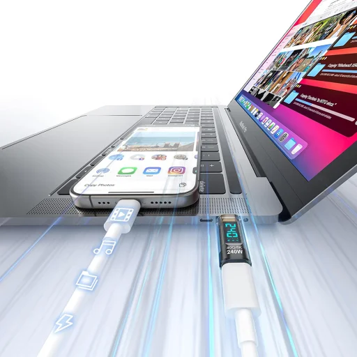 Adapter USB-C Techsuit - DataBoost (A23), LED Digital Display, 40Gbps, 8K@60Hz, PD240W - Szürke - 4