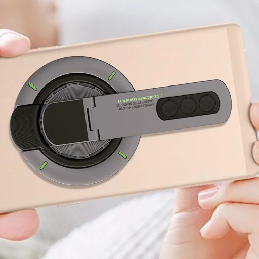 AluStandX (SB1) Szürke Techsuit - Mágneses Gyűrűtartó, 360° Állítható Állvány, Csúszásmentes Szilikon Gyűrű, Világító Csík Dizájn - 6