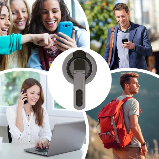 AluStandX (SB1) Szürke Techsuit - Mágneses Gyűrűtartó, 360° Állítható Állvány, Csúszásmentes Szilikon Gyűrű, Világító Csík Dizájn - 7