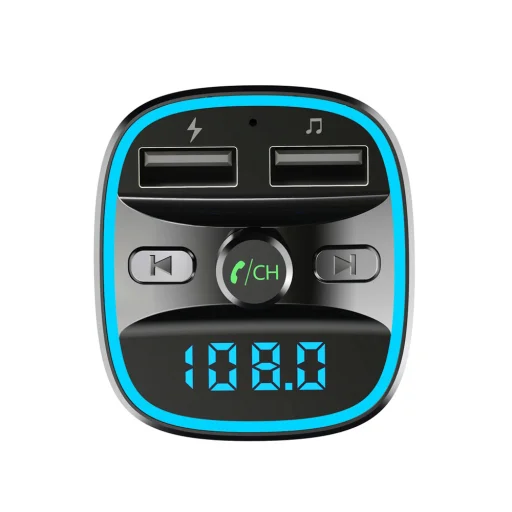 FM Transmitter JamLink Techsuit (MFM2) - Dual USB, SD kártya, Kék hangulatvilágítás, Ultrakompakt dizájn, Bluetooth - Fekete. - 6