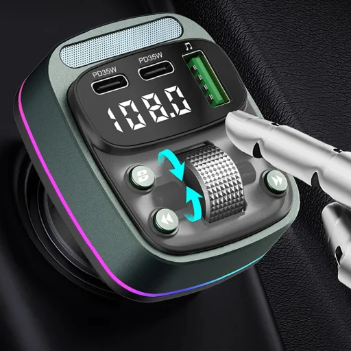 FM Transmitter Techsuit EchoDrive (MFM3) - Dual PD35W, Bluetooth V5.4, U-Disk zenéléshez, Basszusbeállítás - Fekete - 6
