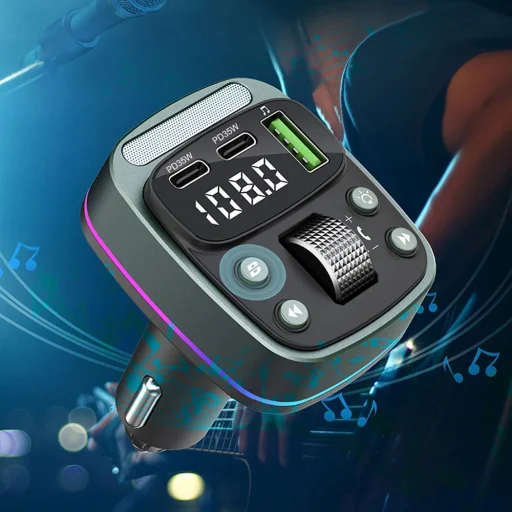 FM Transmitter Techsuit EchoDrive (MFM3) - Dual PD35W, Bluetooth V5.4, U-Disk zenéléshez, Basszusbeállítás - Fekete - 7
