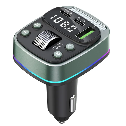 FM Transmitter Techsuit EchoDrive (MFM3) - Dual PD35W, Bluetooth V5.4, U-Disk zenéléshez, Basszusbeállítás - Fekete - 1