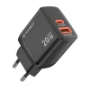 Falitöltő Techsuit Duonix20W (CH2) - Type-C, USB, Dual Travel Charger 20W - Fekete