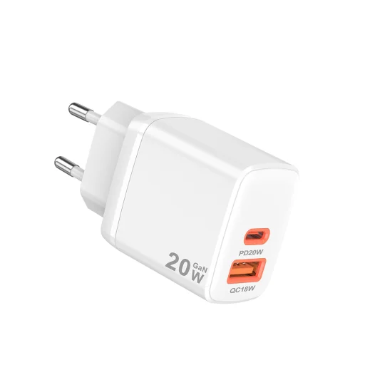 Techsuit - Duonix20W (CH2) Fali töltő - Type-C, USB, Kettős Utazó Töltő 20W - Fehér - 7