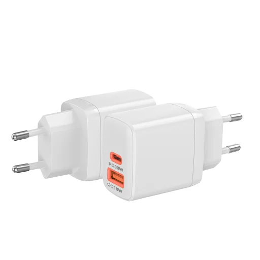 Duonix30W (CH1) Fehér Techsuit fali töltő - Type-C, USB, dupla utazó töltő 30W - 3