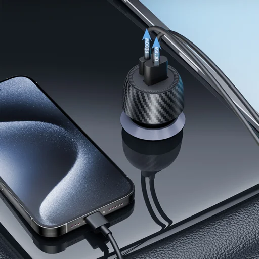 Car Charger Techsuit CarbonVolt (C7) – Gyors töltés 48W, USB, Type-C, QC3.0 18W, PD30W – Fekete - 7