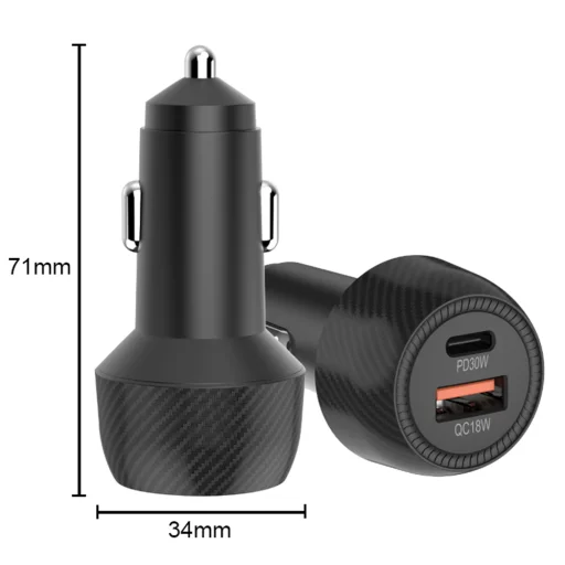 Car Charger Techsuit CarbonVolt (C7) – Gyors töltés 48W, USB, Type-C, QC3.0 18W, PD30W – Fekete - 6