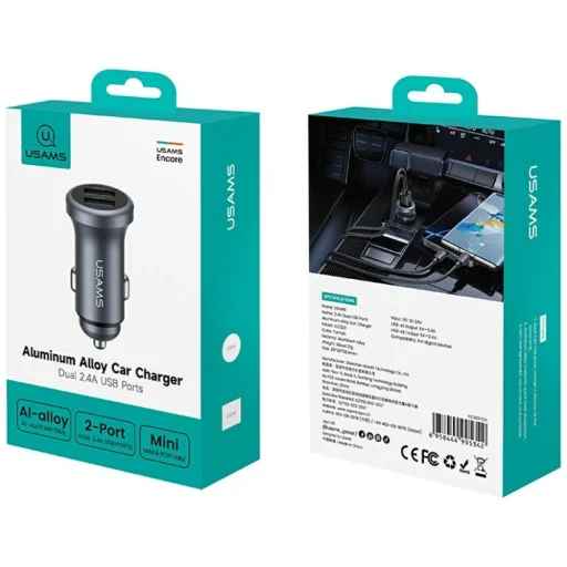 USAMS CC320 Aluminium 2.4A 2xUSB-A autós töltő szürke - 5