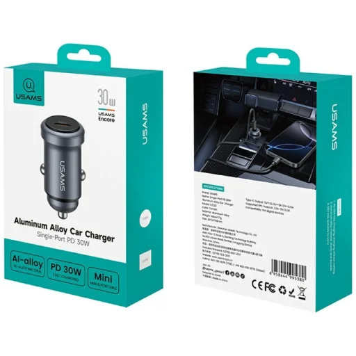 USAMS CC321 autós töltő alumínium 30W PD USB-C szürkeség - 5