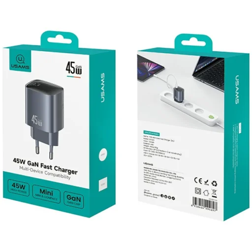 USAMS T66 45W GaN Hálózati Gyorstöltő szürke - 5