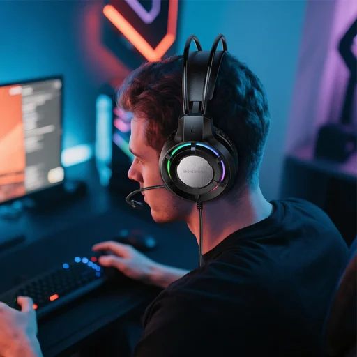 Borofone BO112 Wave gaming fejhallgató mikrofonnal fekete - 7