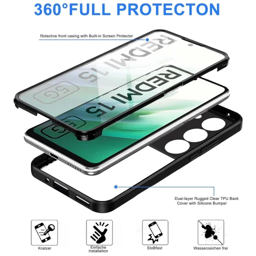 Xiaomi Redmi 15 4G / Redmi 15 5G Techsuit - ColorVerse 360 Series + Képernyővédő - Fekete tok - 3