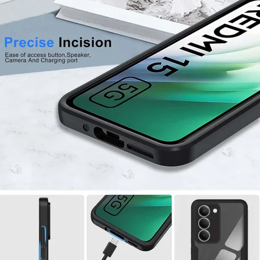 Xiaomi Redmi 15 4G / Redmi 15 5G Techsuit - ColorVerse 360 Series + Képernyővédő - Fekete tok - 4