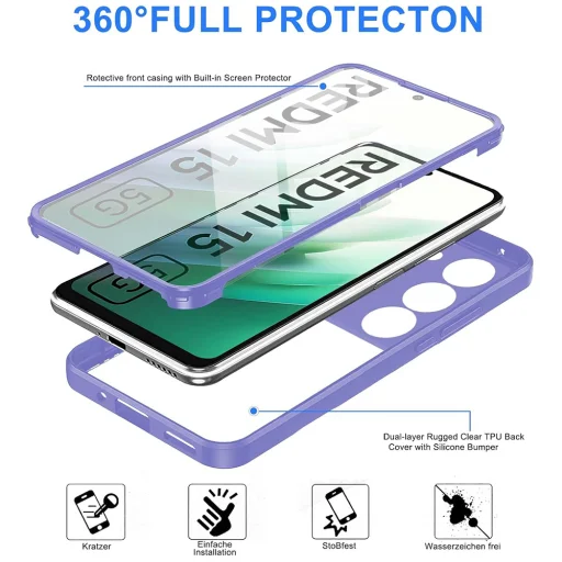 Xiaomi Redmi 15 4G / Redmi 15 5G Pink Techsuit ColorVerse 360 Series + Képernyővédő tok - 4